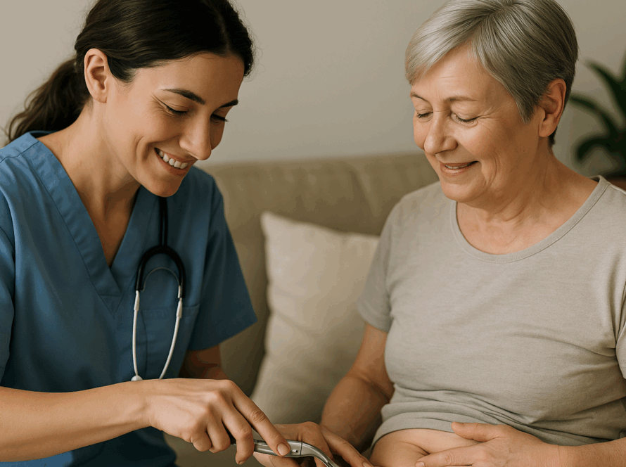 Infirmière libérale retirant des agrafes chirurgicales à domicile à Aix-en-Provence